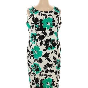 Evan Picone Green and Black Sheath Dress Sleeveless Scoop Neck Midi